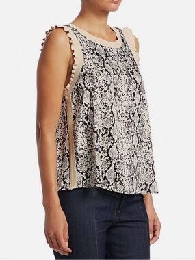 5 a 7 CINQ A SEPT Silk Ruffled PYTHON SNAKE Silky Sleeveless Shirt